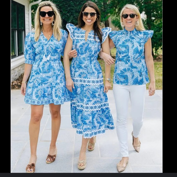 Sail to Sable CK Bradley Print Puff Sleeve Cotton Dress with Tassels size L - Picture 4 of 13